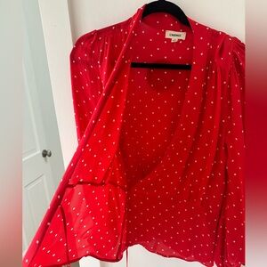 L’AGANCE Red and white polka dotted blouse with tie